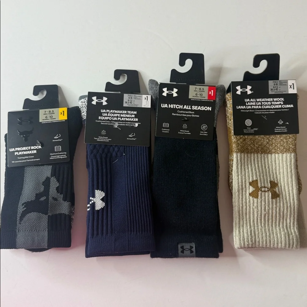Under Armour Assortment of Socks 4 Pairs Size Medium 7-8.5